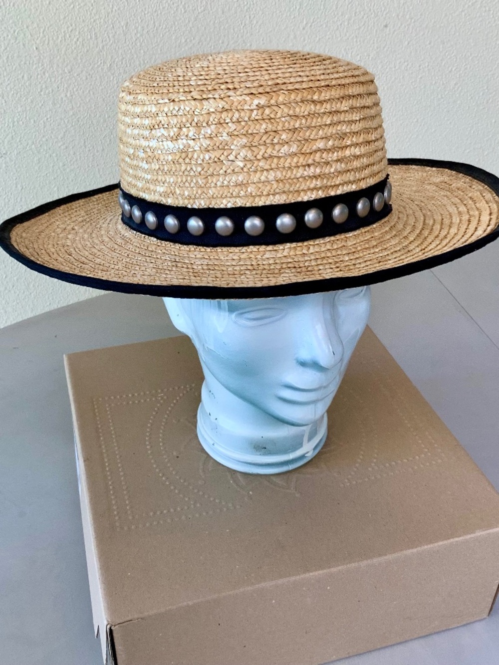 Free People Straw Hat Studded Sun Hat Bohemian Festival Coastal Cowgirl